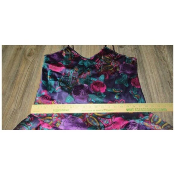 Vintage 80s California Miss Paisley Print Lingerie Dress Sz M Teal Purple Satin - Picture 9 of 13